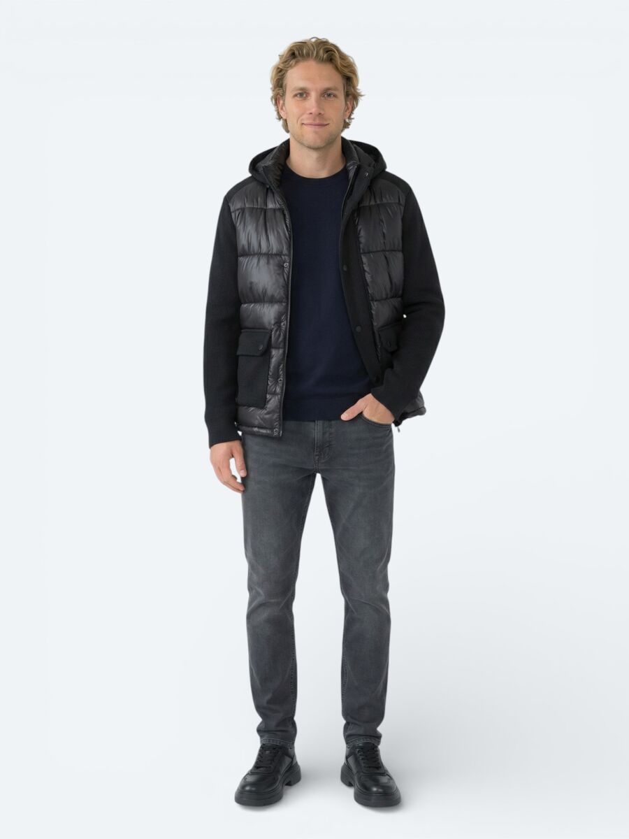 Siyah Regular Fit Kapüşonlu Casual Dokuma Mont - 3