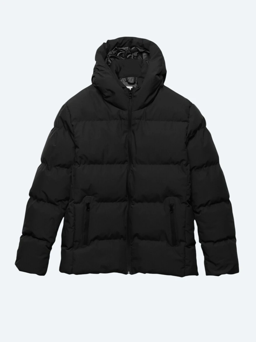 Siyah Regular Fit Kapüşonlu Casual Dokuma Mont - KİP