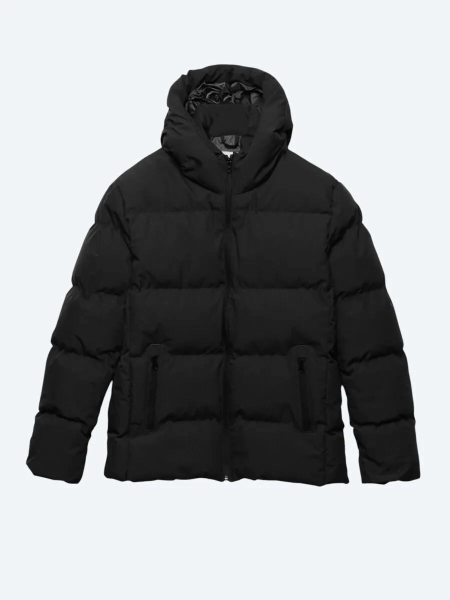 Siyah Regular Fit Kapüşonlu Casual Dokuma Mont - 1