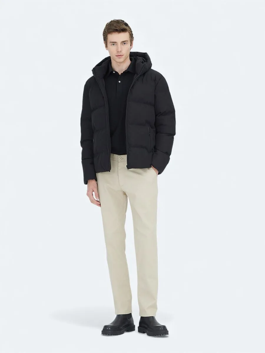 Siyah Regular Fit Kapüşonlu Casual Dokuma Mont - 2