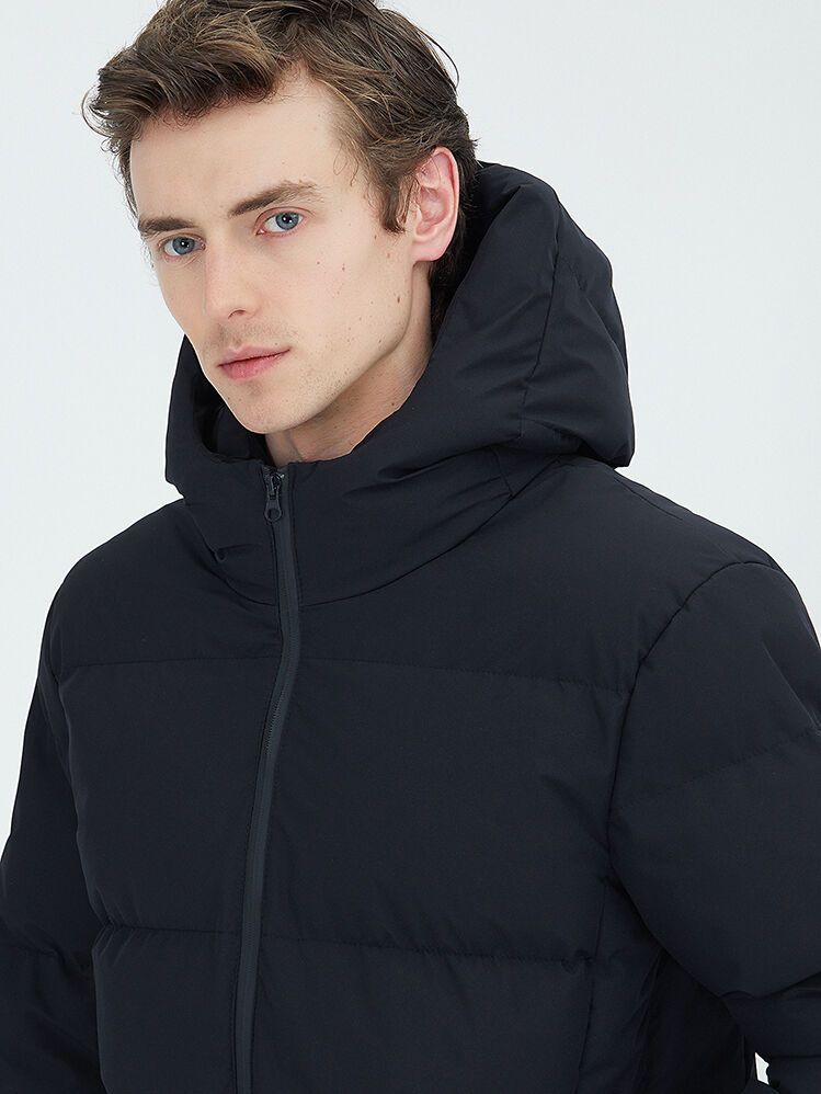 Siyah Regular Fit Kapüşonlu Casual Dokuma Mont - 3