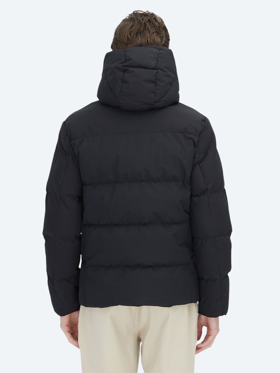 Siyah Regular Fit Kapüşonlu Casual Dokuma Mont - 5