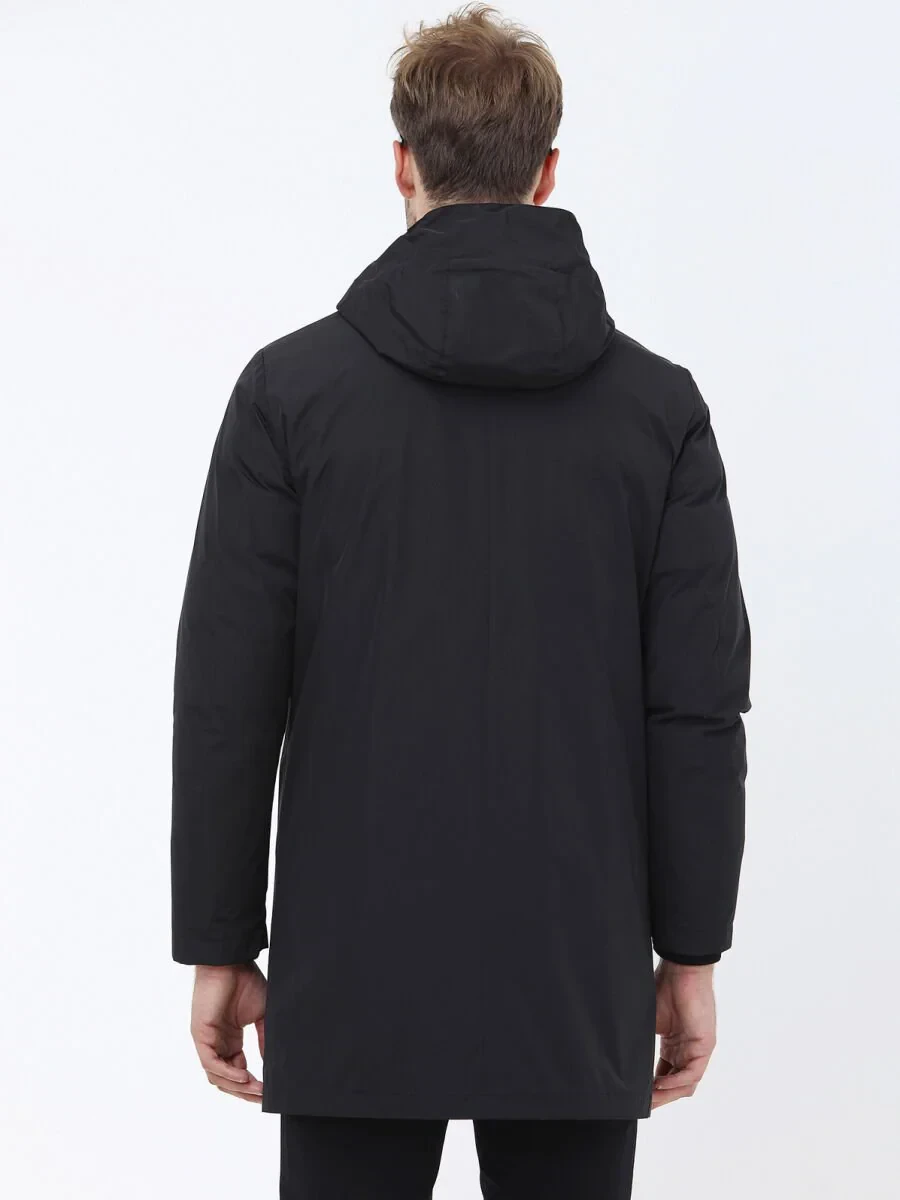 Siyah Regular Fit Kapüşonlu Casual Dokuma Pardesü - 11