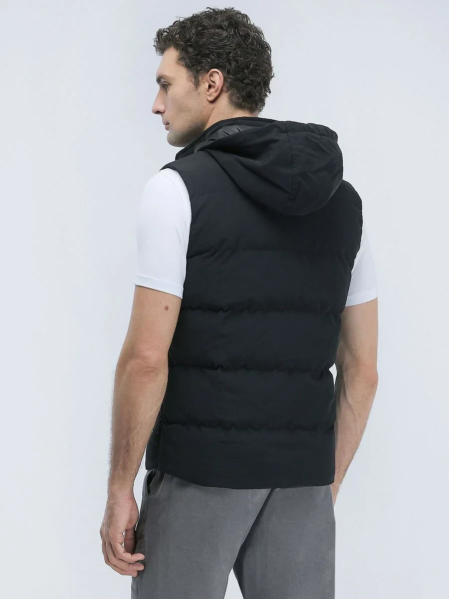 Siyah Regular Fit Kapüşonlu Casual Dokuma Spor Yelek - 4