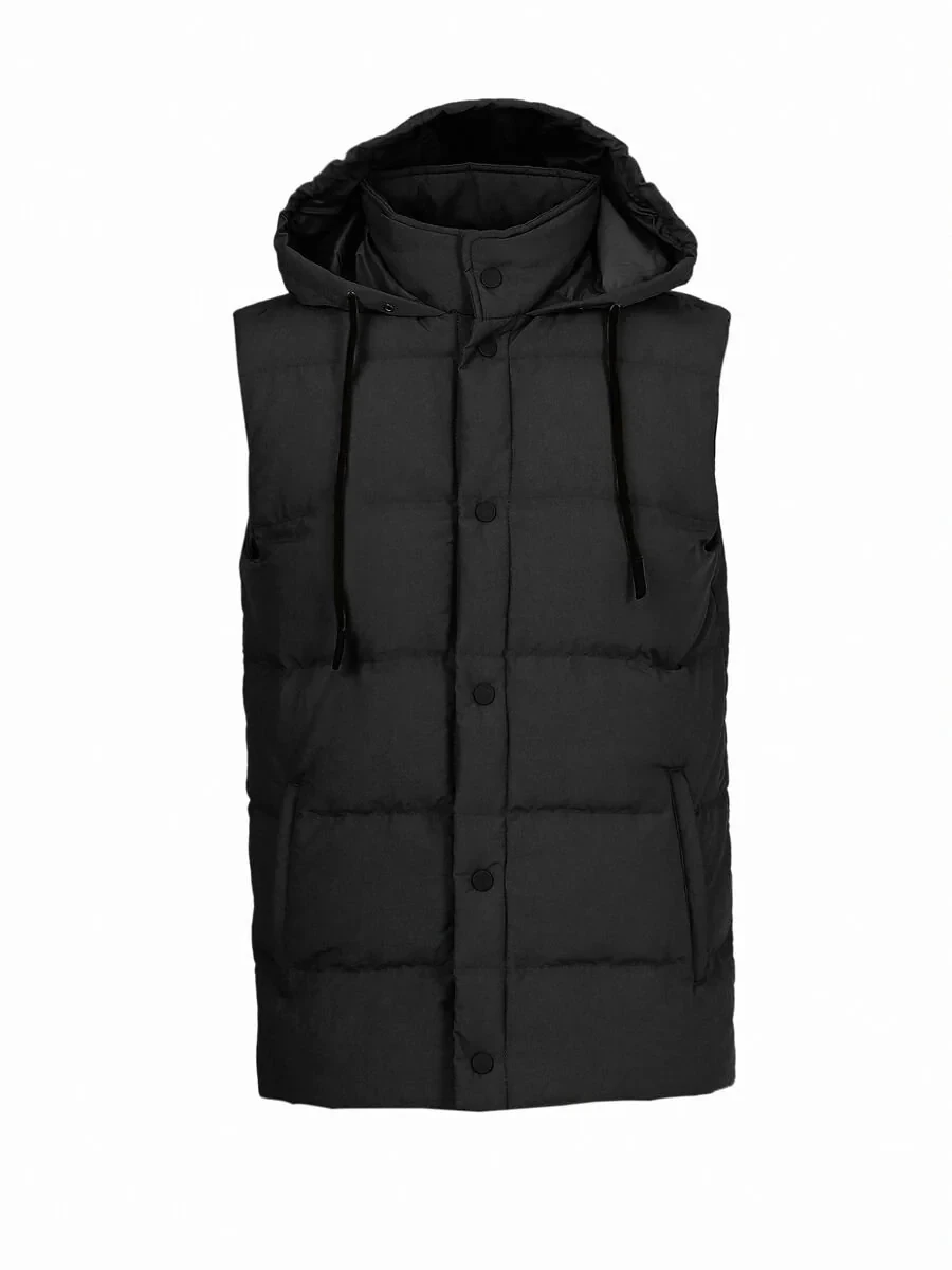 Siyah Regular Fit Kapüşonlu Casual Dokuma Spor Yelek - 5
