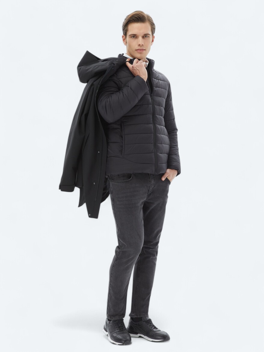 Siyah Regular Fit Kelebek Yaka Casual Dokuma Kaban - 5