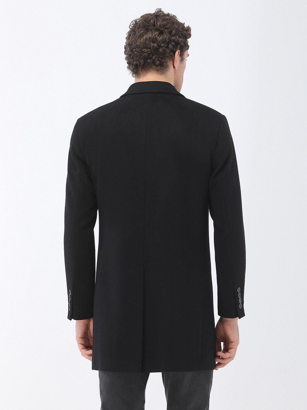 Siyah Regular Fit Kelebek Yaka Klasik Dokuma Palto - 5