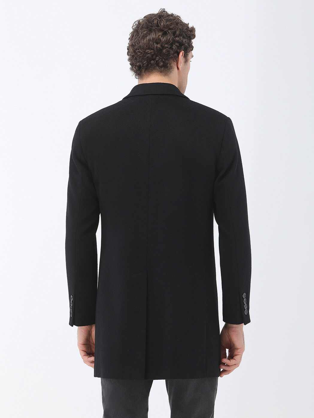 Siyah Regular Fit Kelebek Yaka Klasik Dokuma Palto - 5
