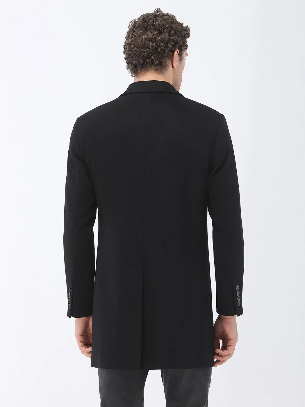 Siyah Regular Fit Kelebek Yaka Klasik Dokuma Palto - 5