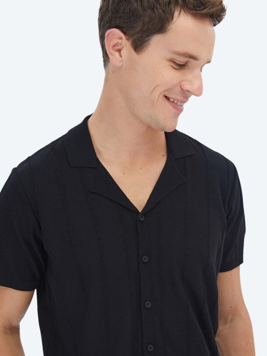 Siyah Regular Fit Kısa Casual Gömlek - 5