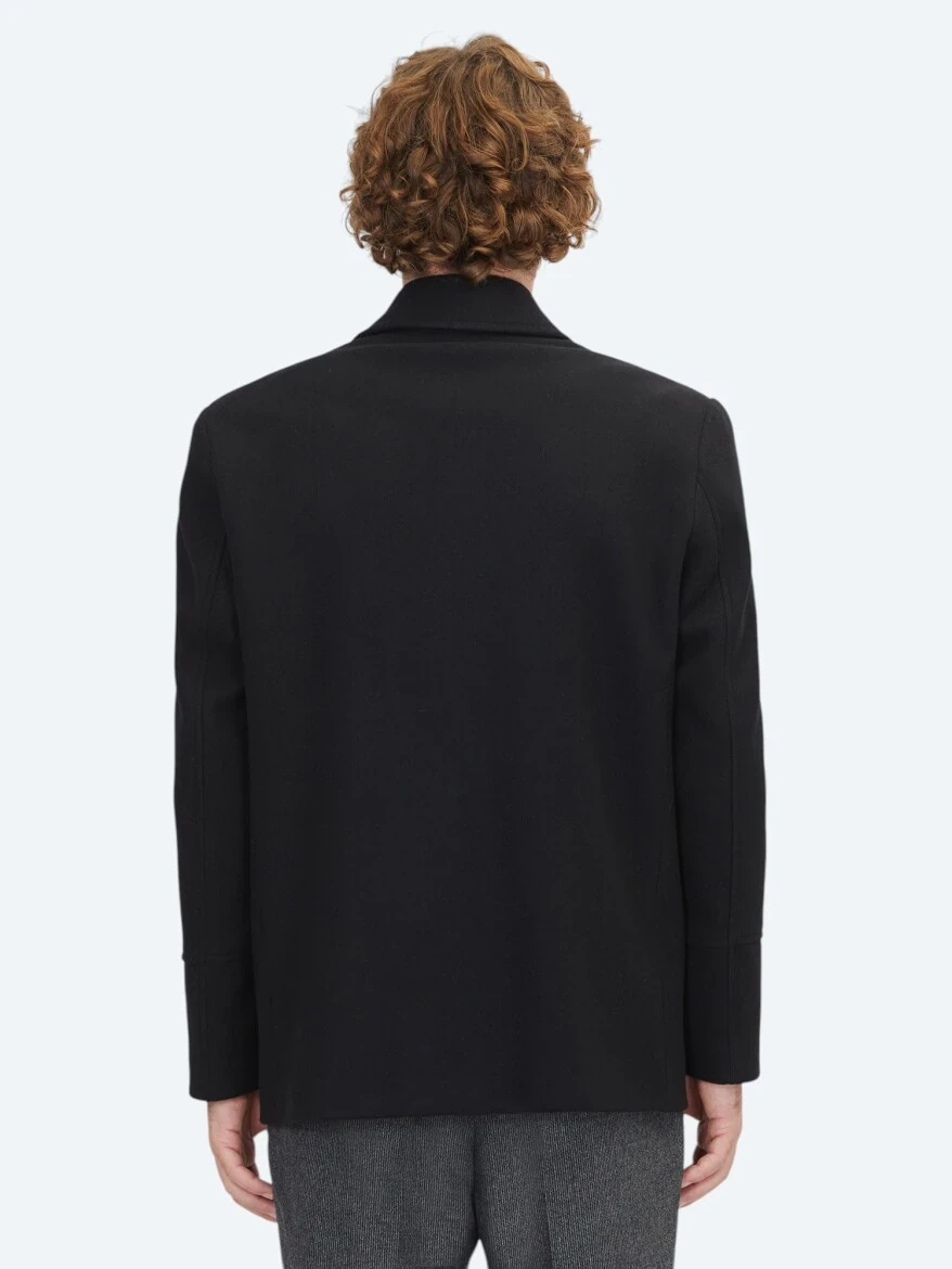 Siyah Regular Fit Kruvaze Yaka Casual Örme Kaban - 6