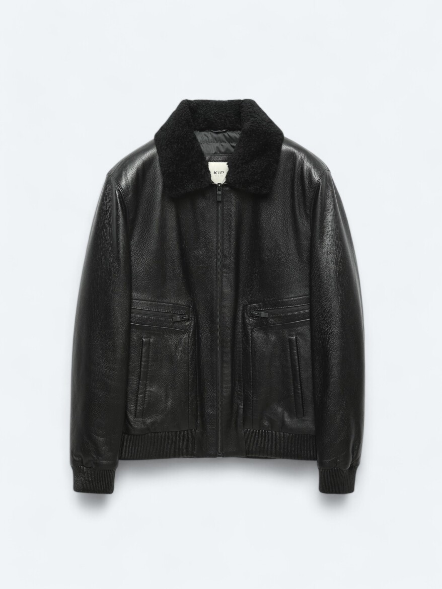 Siyah Regular Fit Smart Casual Koyun Derisi Deri Mont - 10