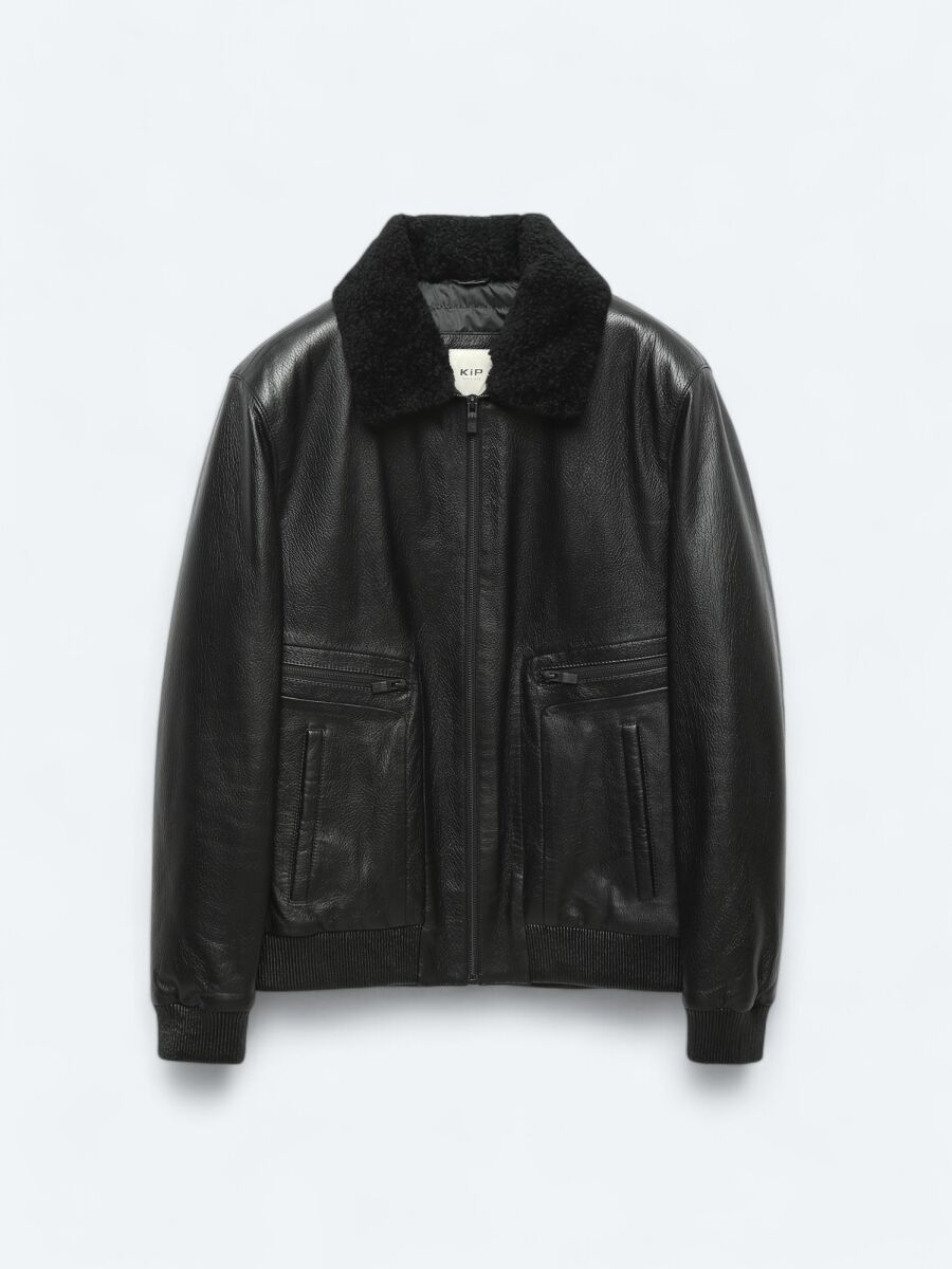 Siyah Regular Fit Smart Casual Koyun Derisi Deri Mont - 10