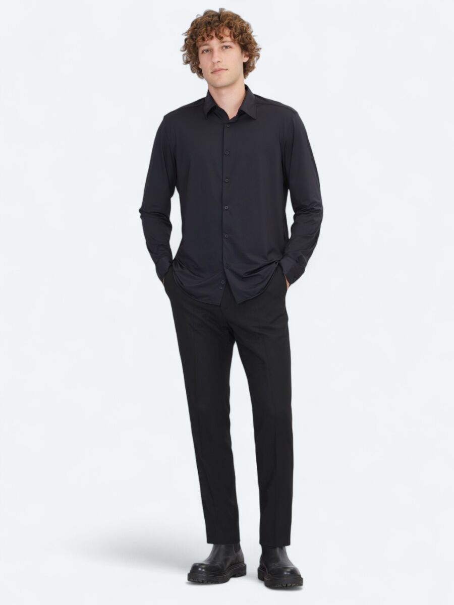 Siyah Regular Fit Uzun Casual Gömlek - 2
