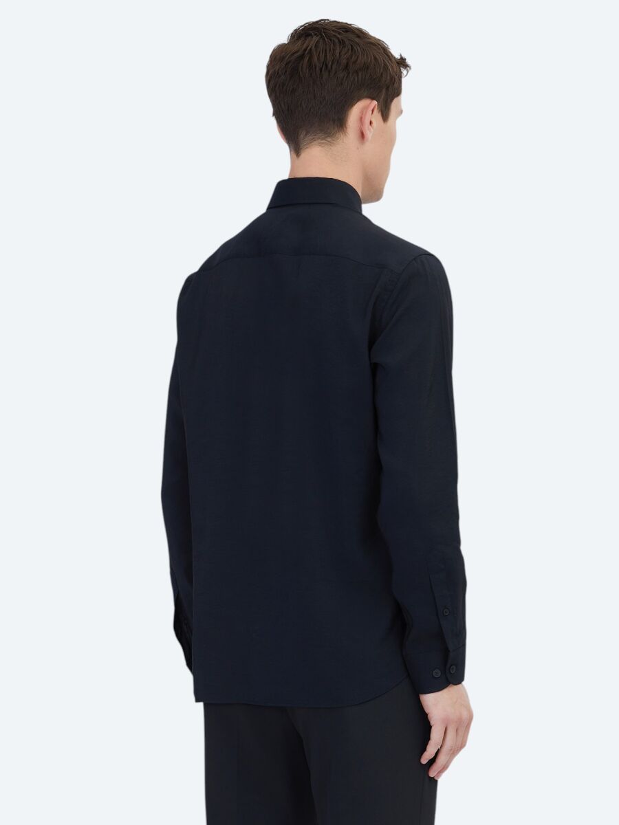Siyah Regular Fit Uzun Dokuma Casual Gömlek - 6