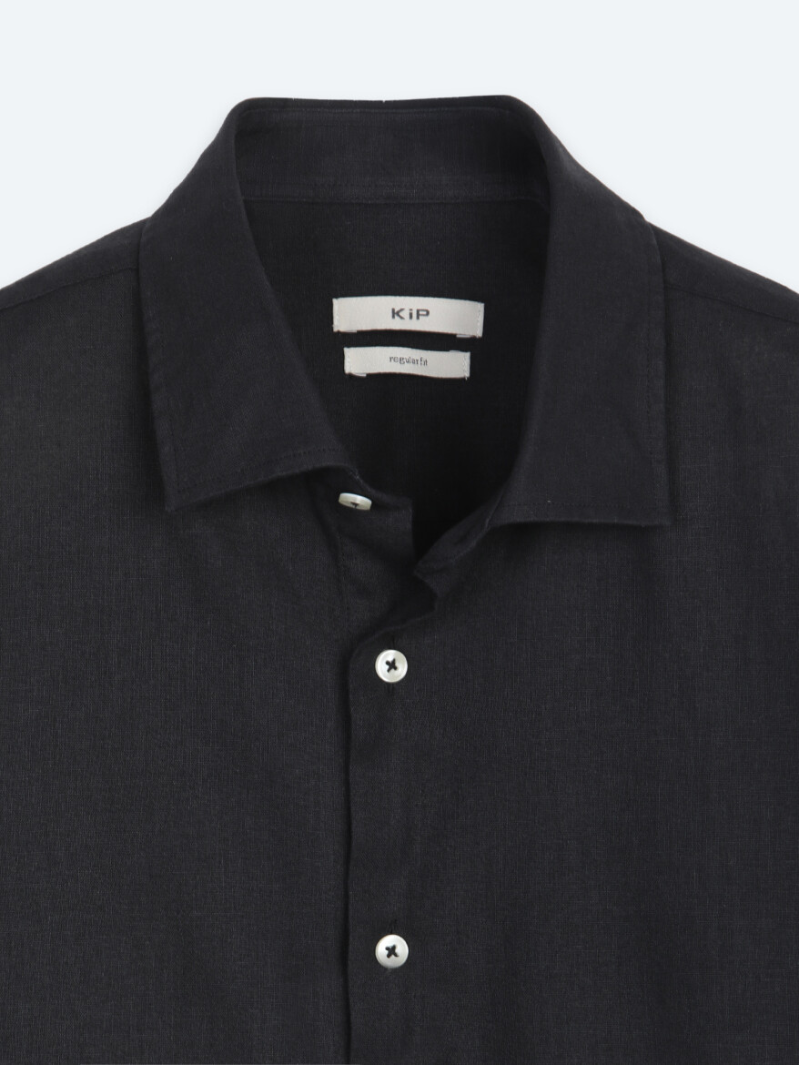 Siyah Regular Fit Uzun Dokuma Casual Pamuk Karışımlı Gömlek - 8