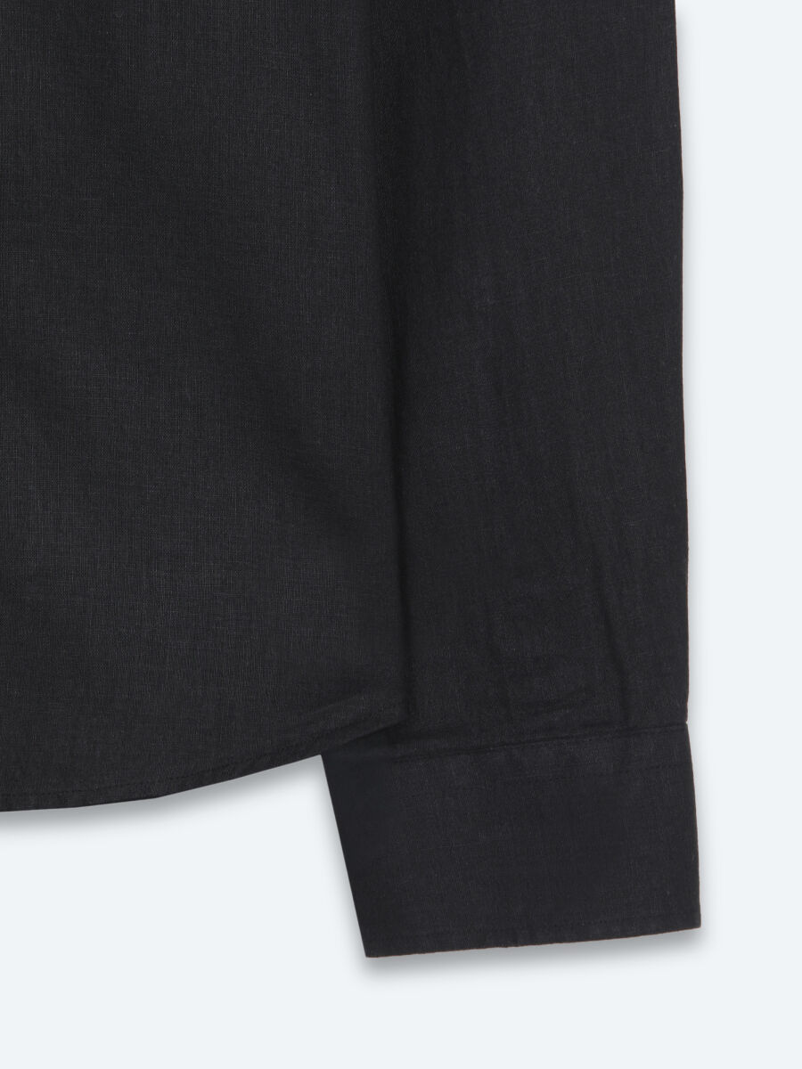 Siyah Regular Fit Uzun Dokuma Casual Pamuk Karışımlı Gömlek - 9