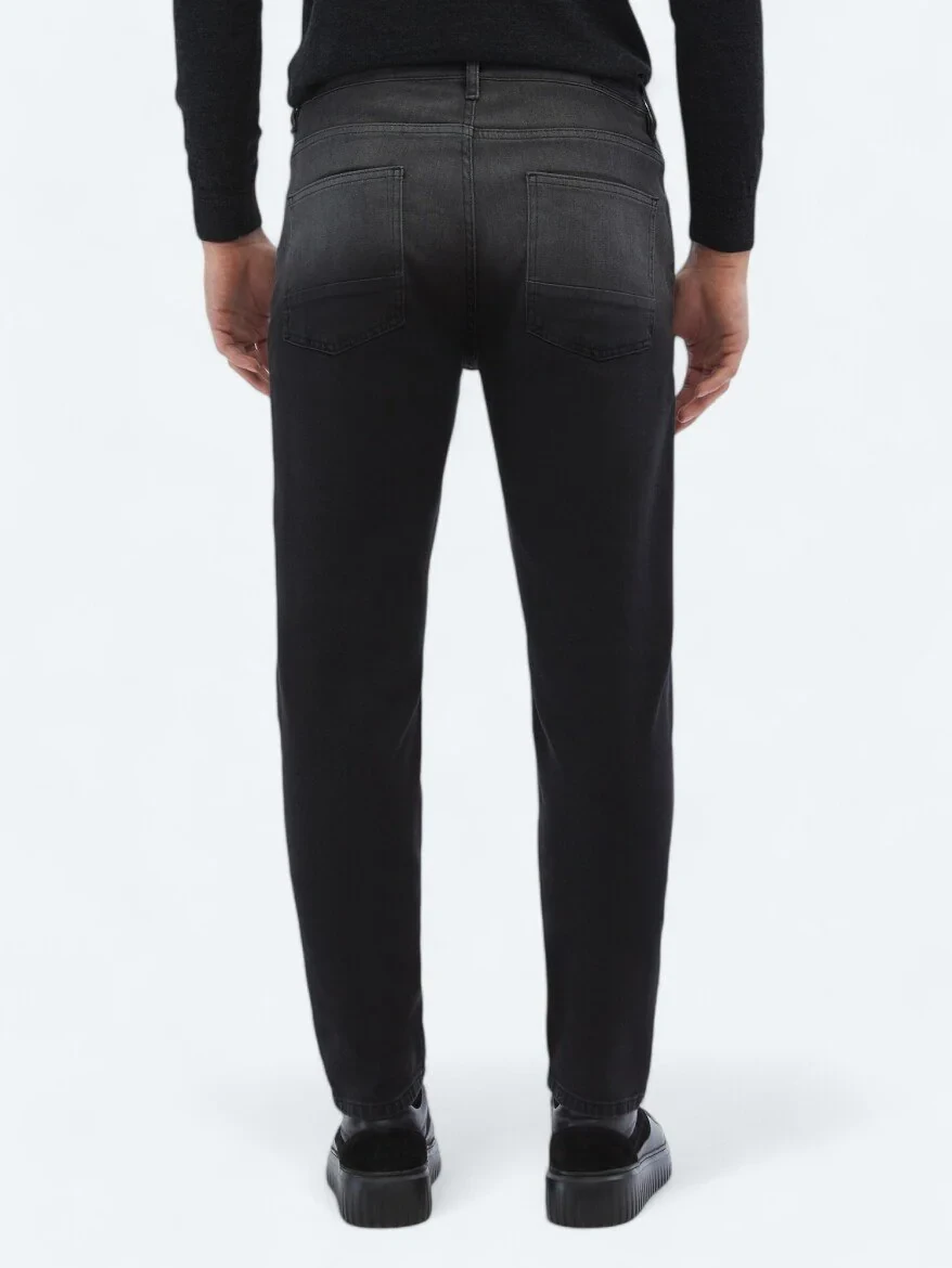 Siyah Slim Fit Çevre Dostu Denim Pamuk Karışımlı Pantolon - 4