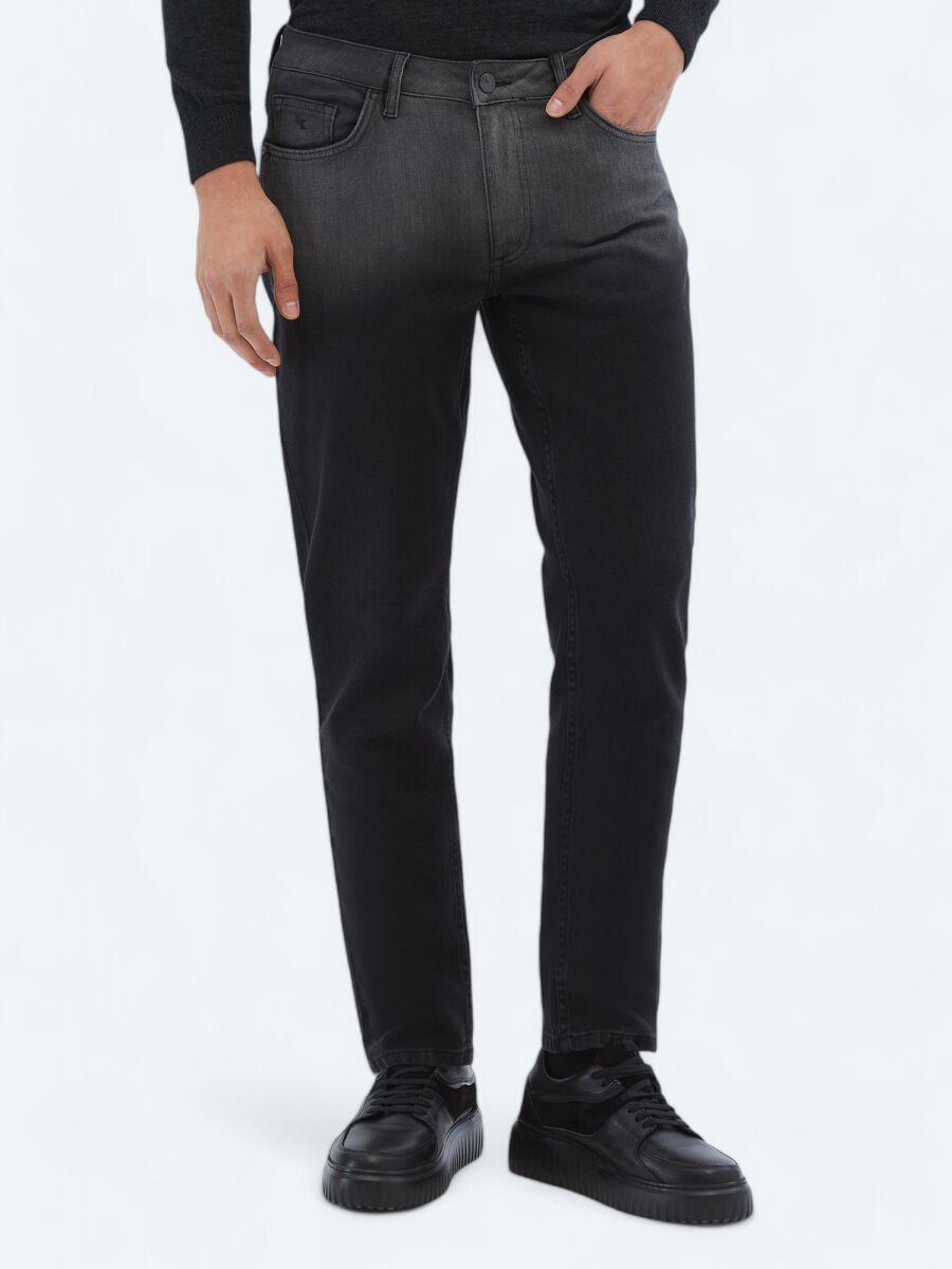 Siyah Slim Fit Çevre Dostu Denim Pamuk Karışımlı Pantolon - 2