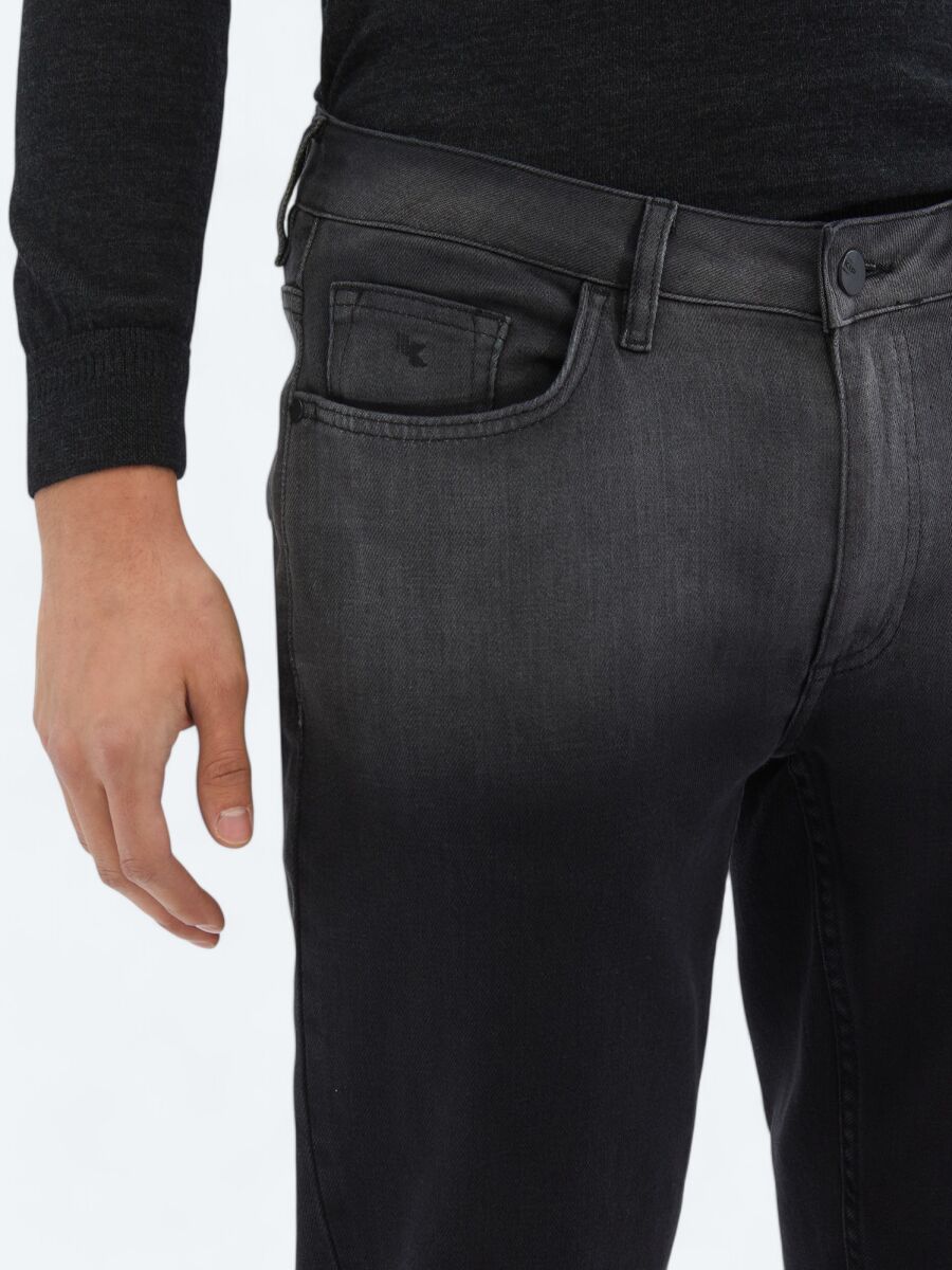 Siyah Slim Fit Çevre Dostu Denim Pamuk Karışımlı Pantolon - 3