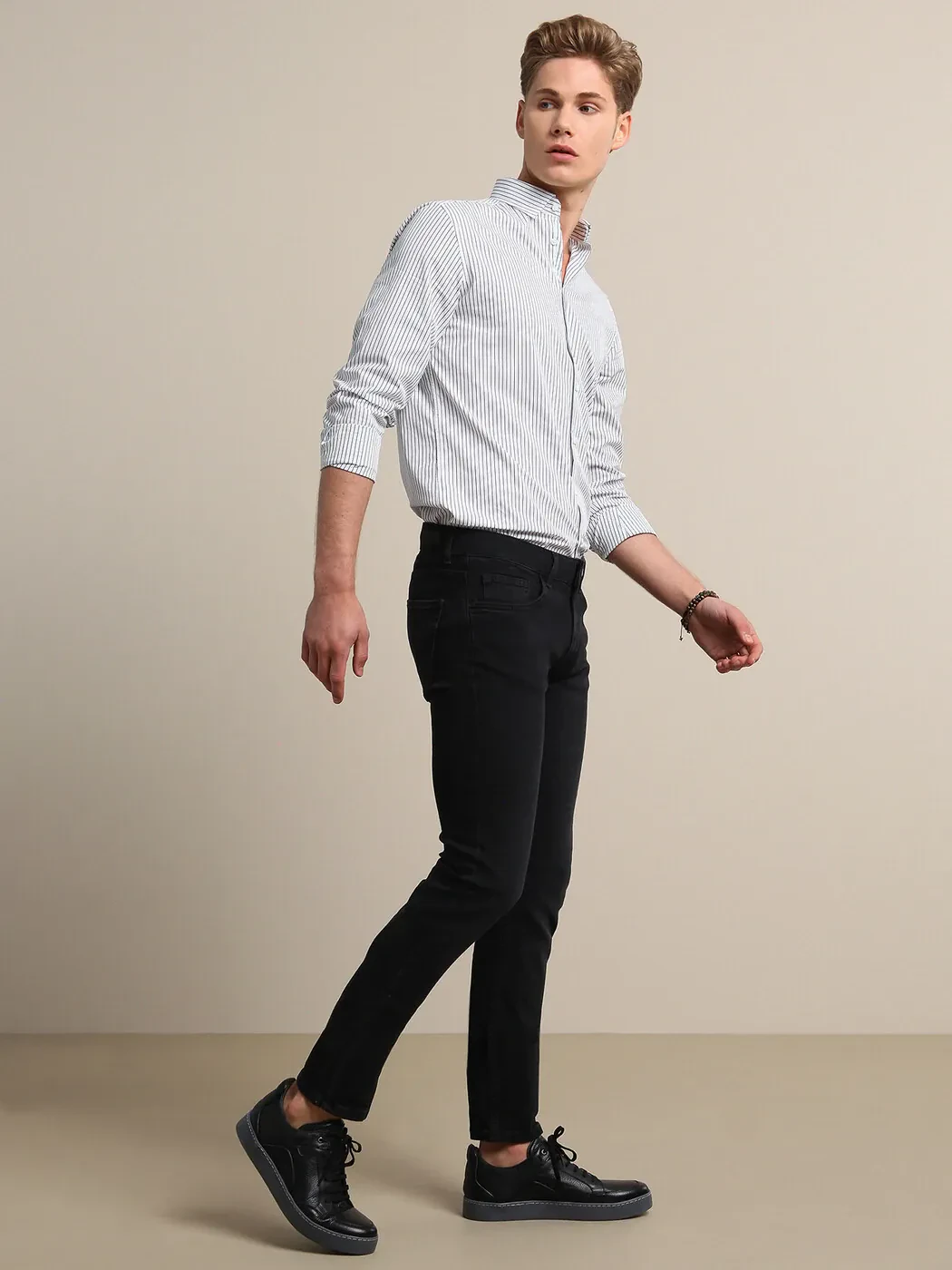 Siyah Slim Fit Denim Pamuk Karışımlı Pantolon - 1