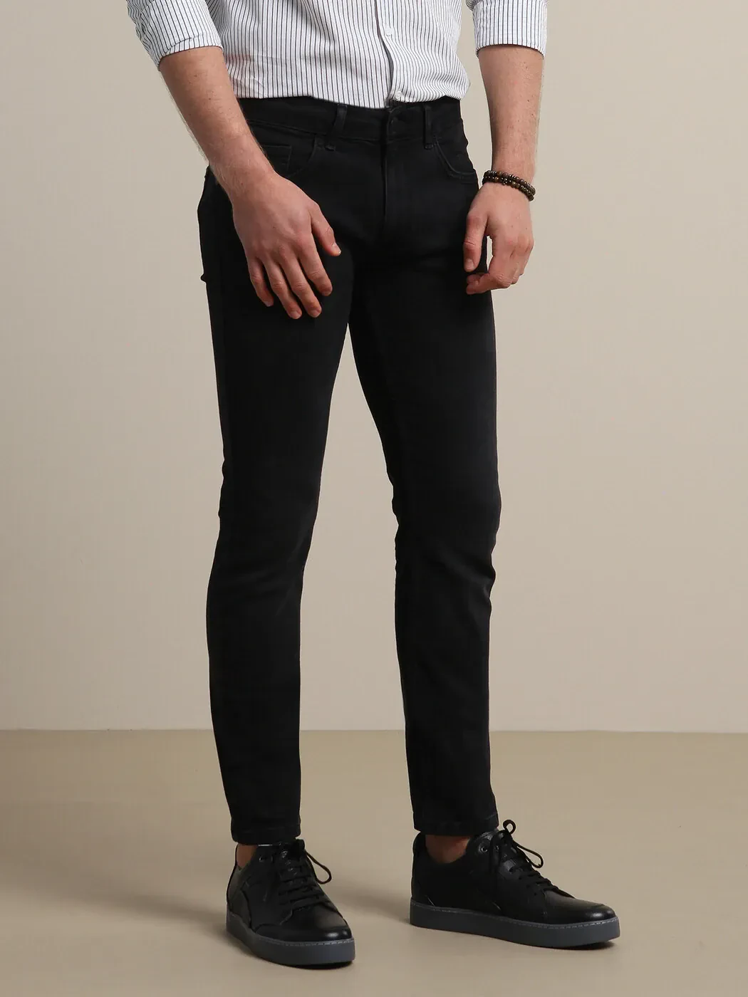 Siyah Slim Fit Denim Pamuk Karışımlı Pantolon - 2