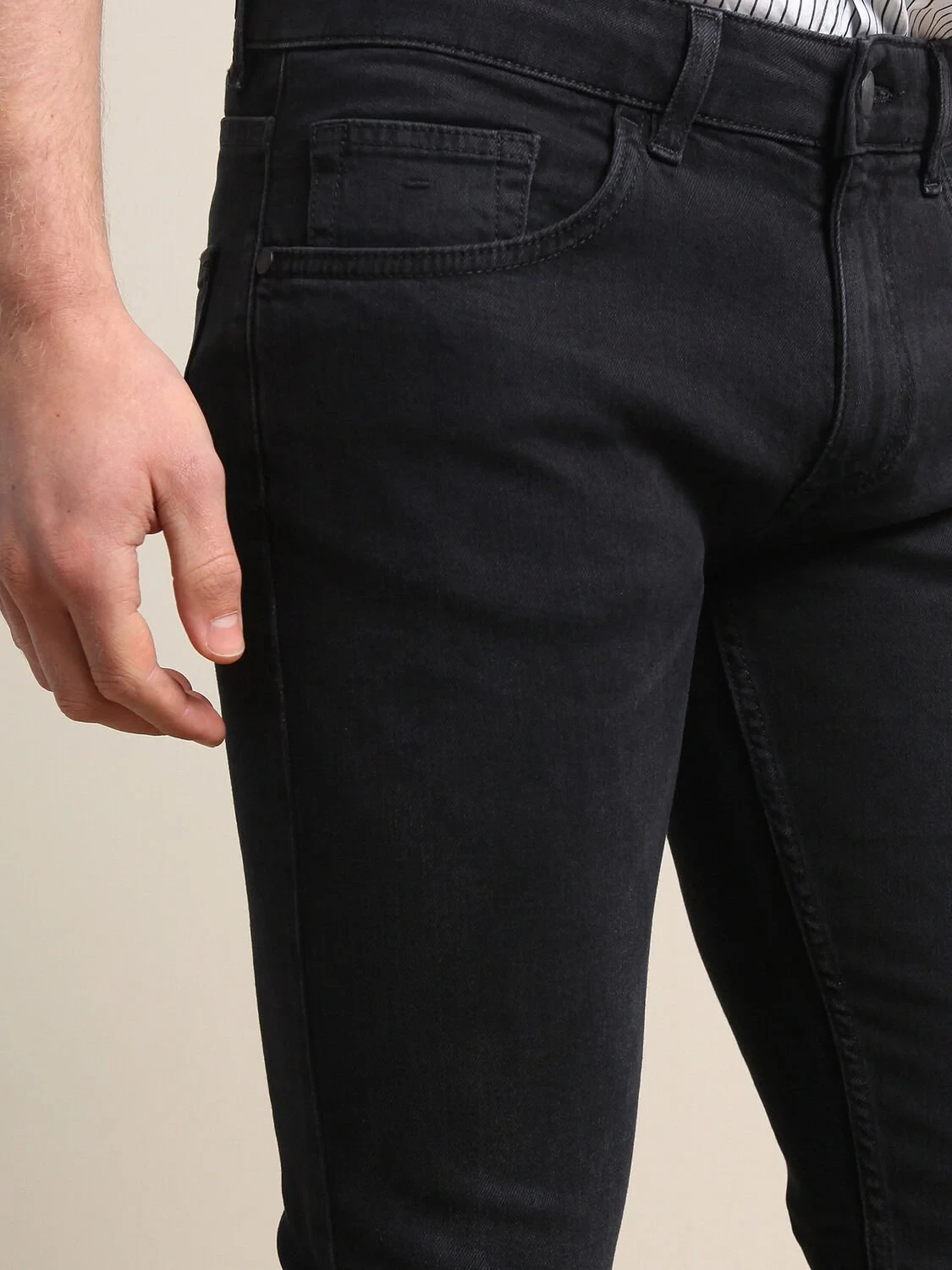 Siyah Slim Fit Denim Pamuk Karışımlı Pantolon - 3