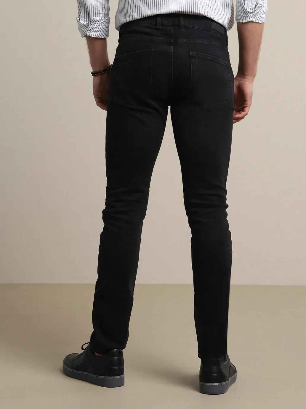 Siyah Slim Fit Denim Pamuk Karışımlı Pantolon - 4
