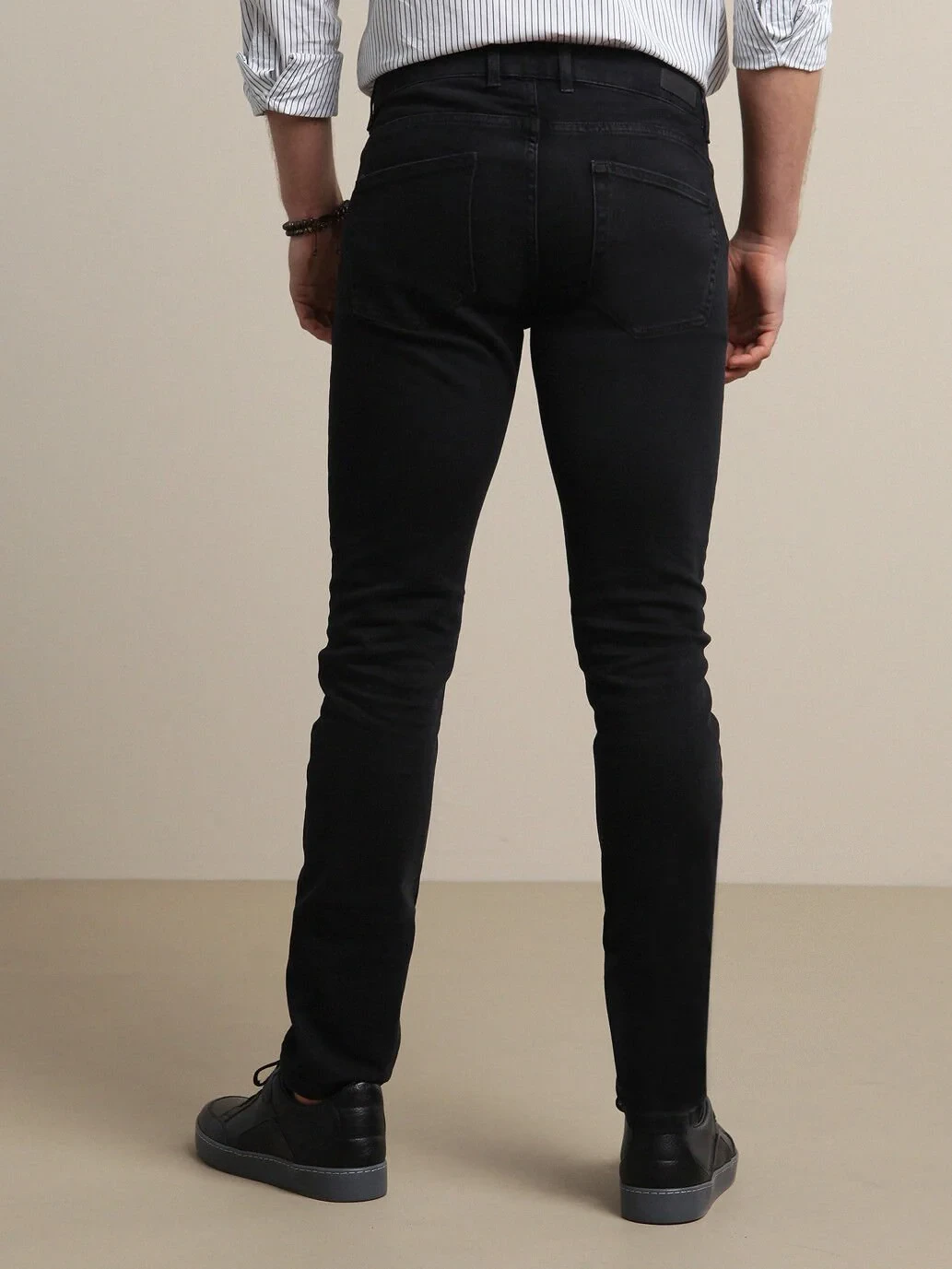 Siyah Slim Fit Denim Pamuk Karışımlı Pantolon - 4