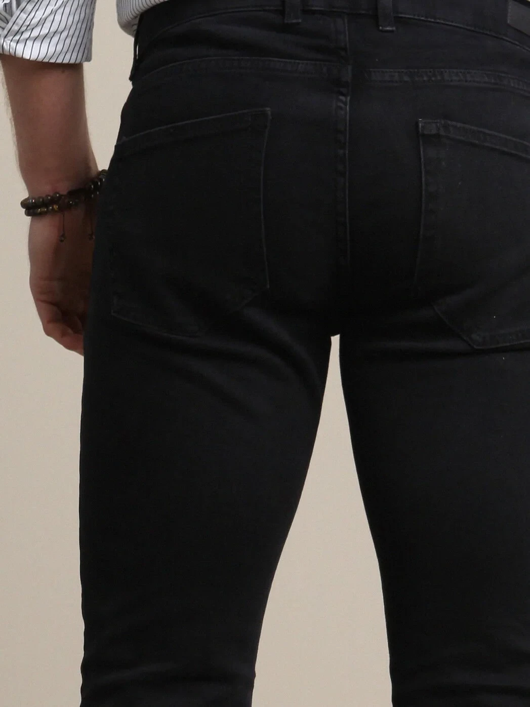 Siyah Slim Fit Denim Pamuk Karışımlı Pantolon - 5