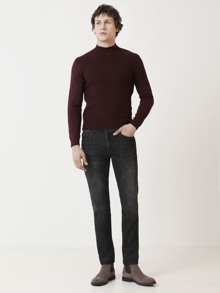 Siyah Slim Fit Denim Pamuk Karışımlı Pantolon - 2