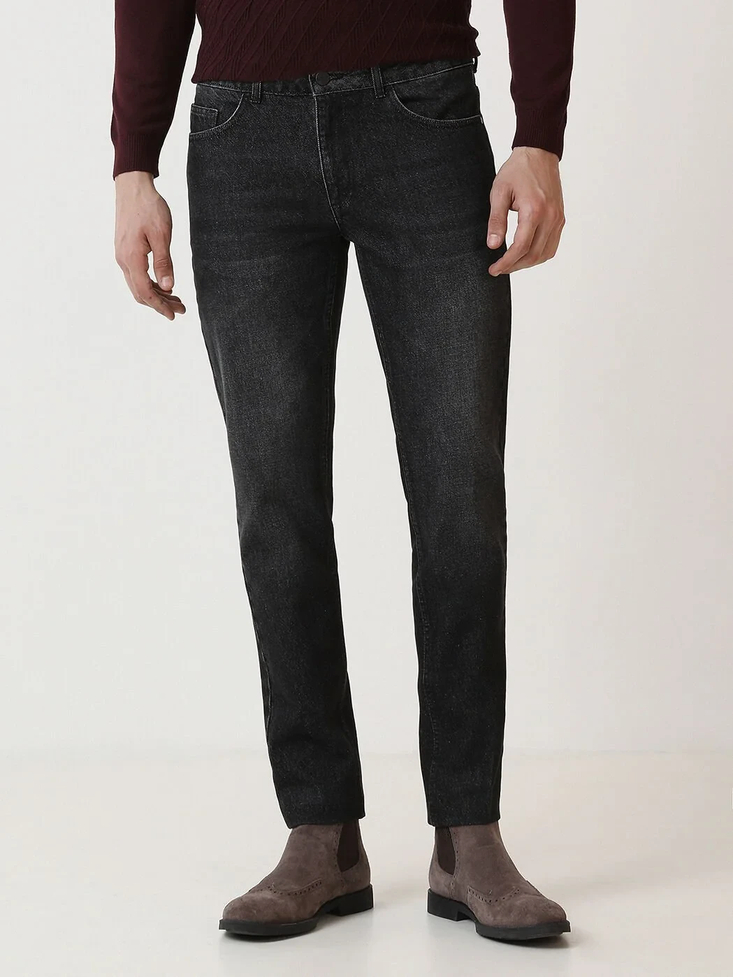 Siyah Slim Fit Denim Pamuk Karışımlı Pantolon - 1