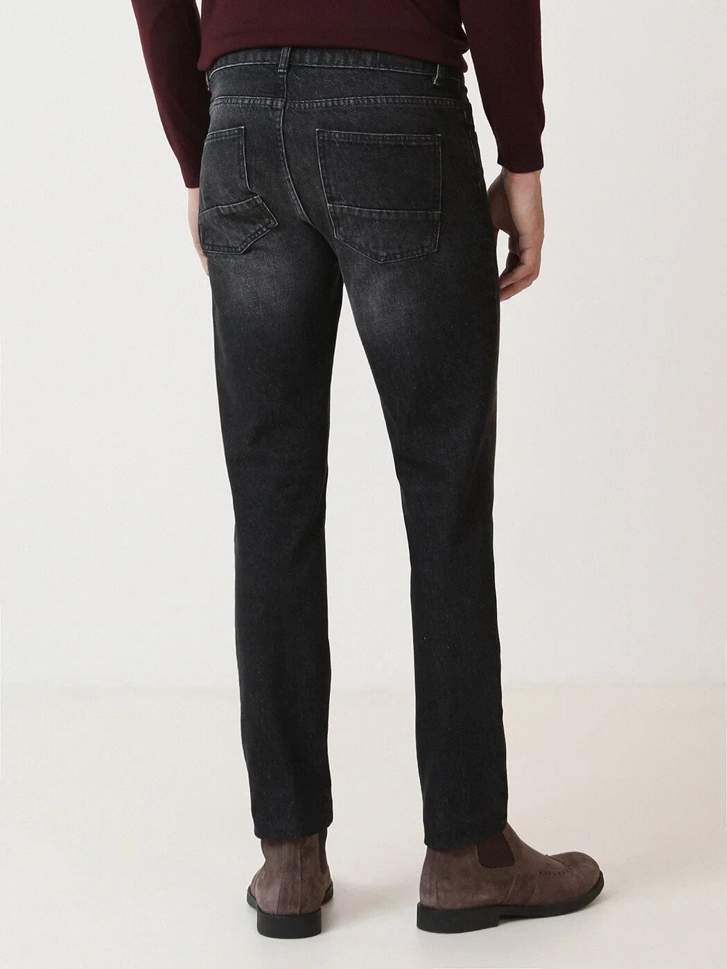 Siyah Slim Fit Denim Pamuk Karışımlı Pantolon - 4