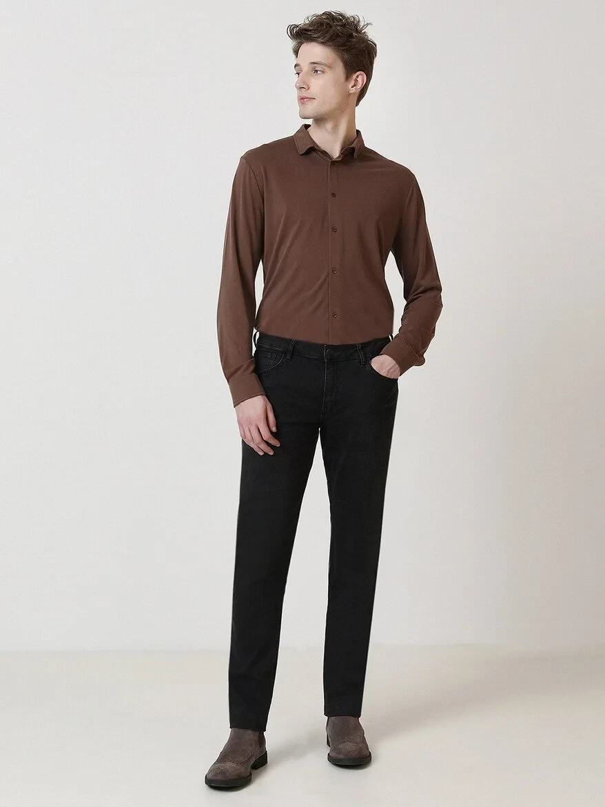 Siyah Slim Fit Denim Pamuk Karışımlı Pantolon - 2