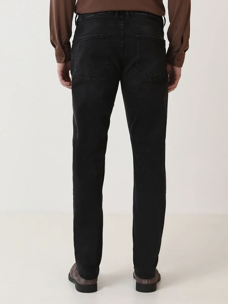Siyah Slim Fit Denim Pamuk Karışımlı Pantolon - 4