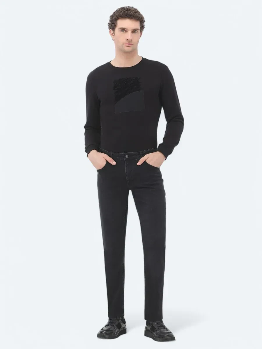 Siyah Slim Fit Denim Pamuk Karışımlı Pantolon - 1