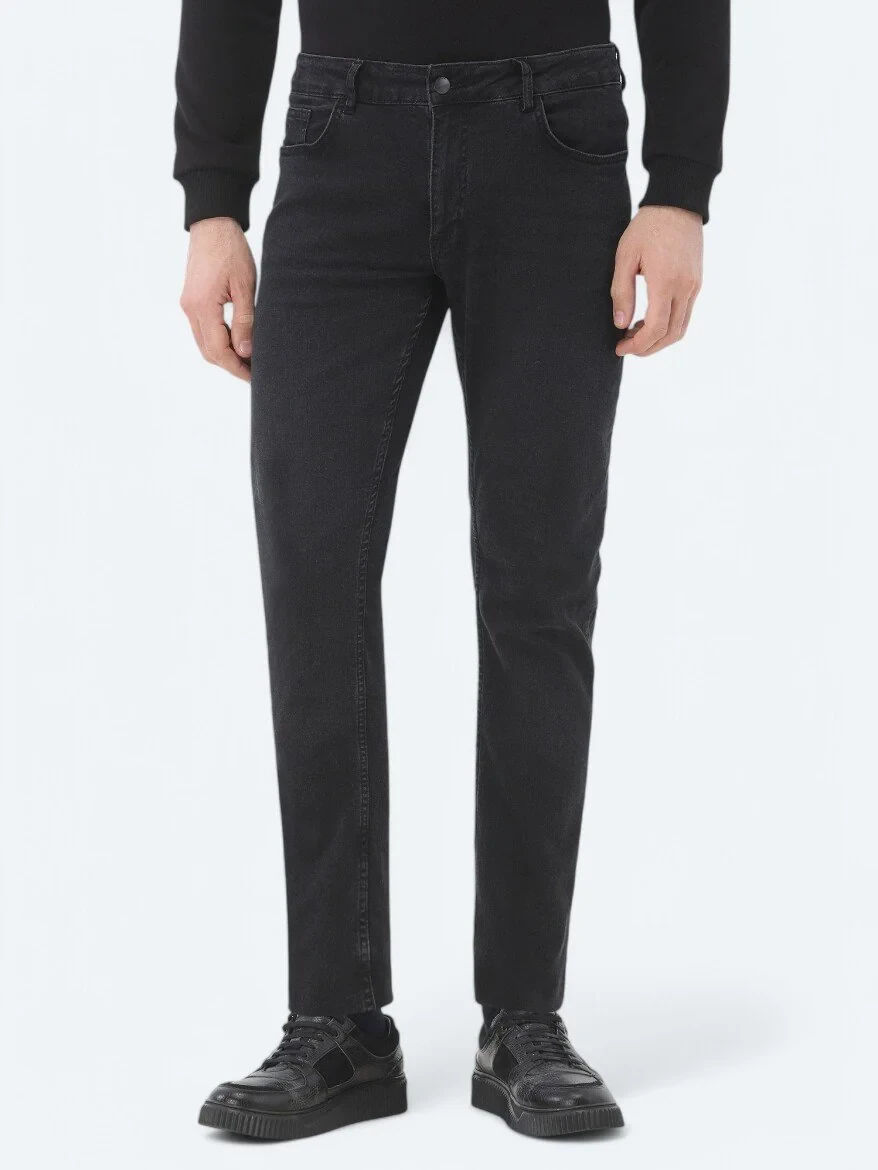 Siyah Slim Fit Denim Pamuk Karışımlı Pantolon - 2
