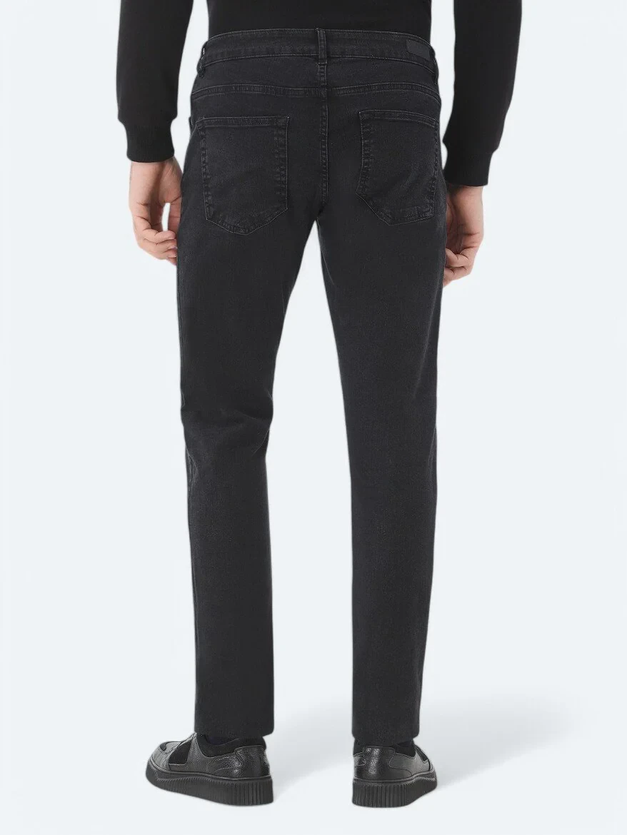 Siyah Slim Fit Denim Pamuk Karışımlı Pantolon - 5
