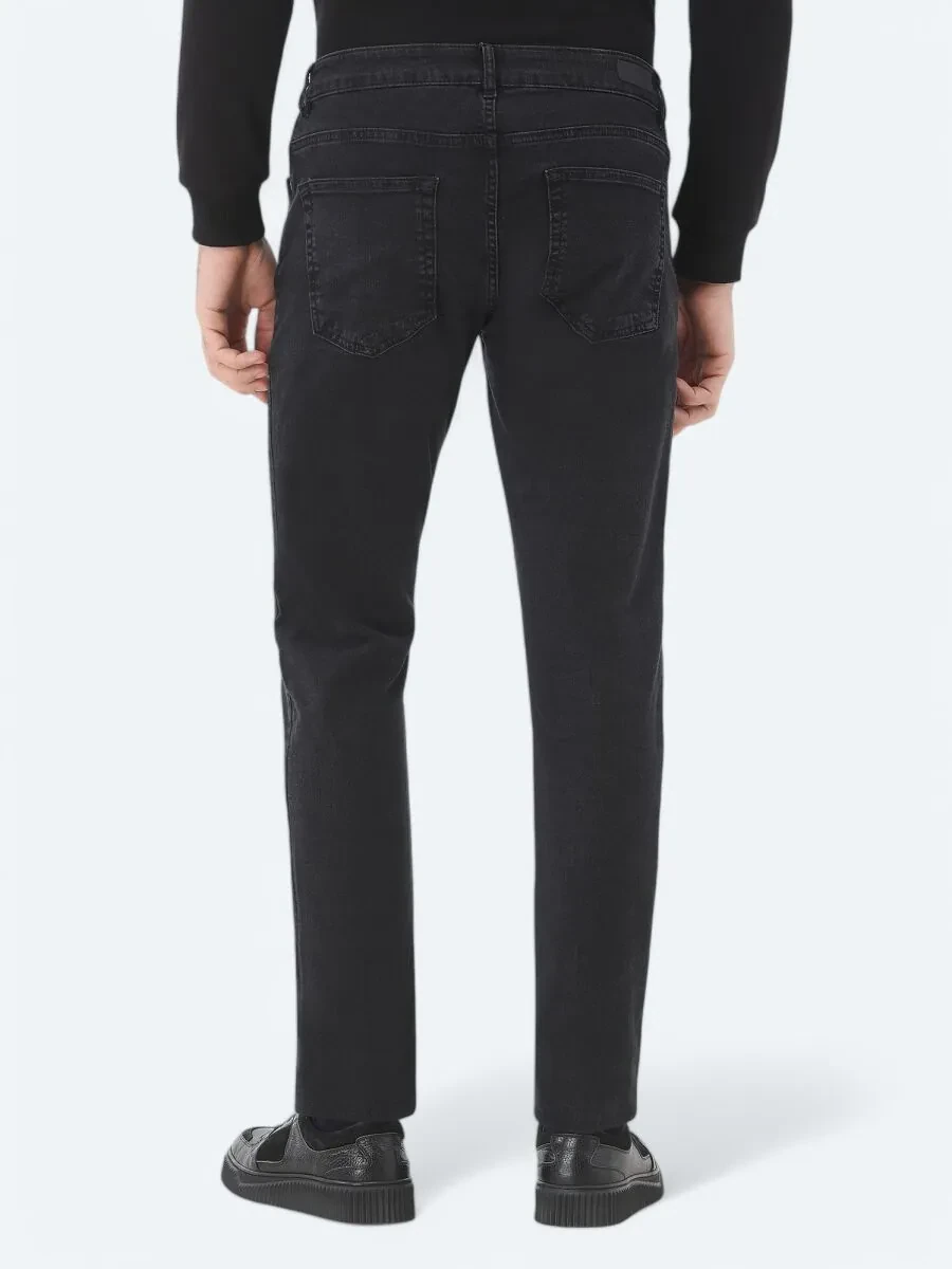Siyah Slim Fit Denim Pamuk Karışımlı Pantolon - 5