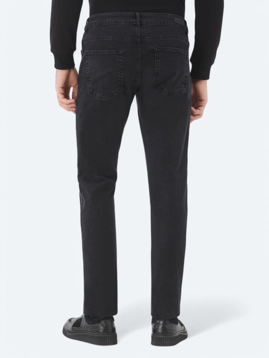 Siyah Slim Fit Denim Pamuk Karışımlı Pantolon - 5