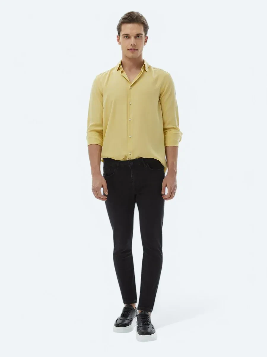 Siyah Slim Fit Denim Pamuk Karışımlı Pantolon - 1