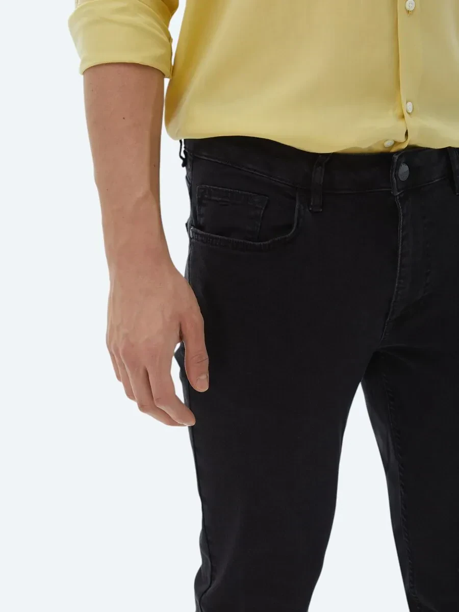 Siyah Slim Fit Denim Pamuk Karışımlı Pantolon - 4