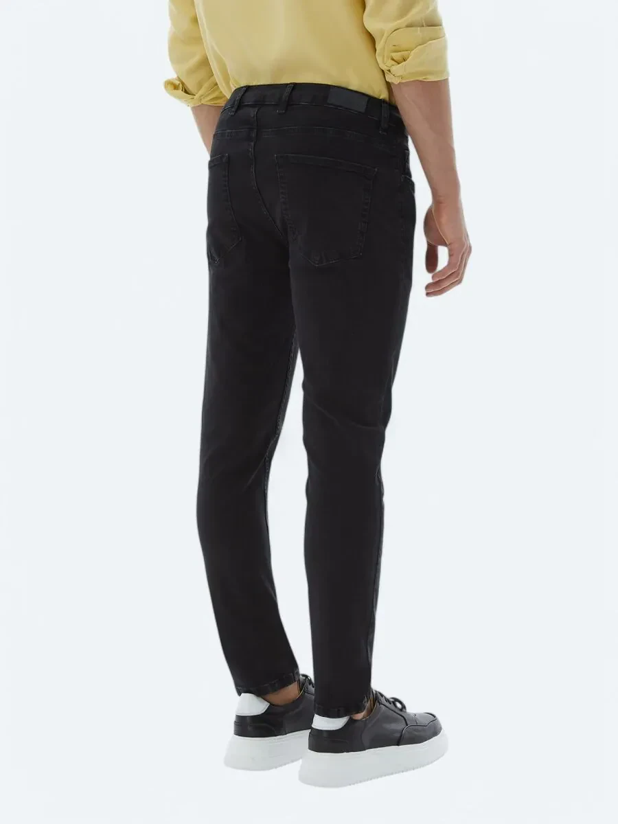 Siyah Slim Fit Denim Pamuk Karışımlı Pantolon - 5