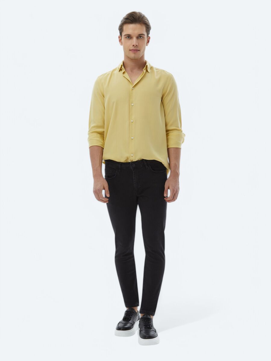 Siyah Slim Fit Denim Pamuk Karışımlı Pantolon - 1