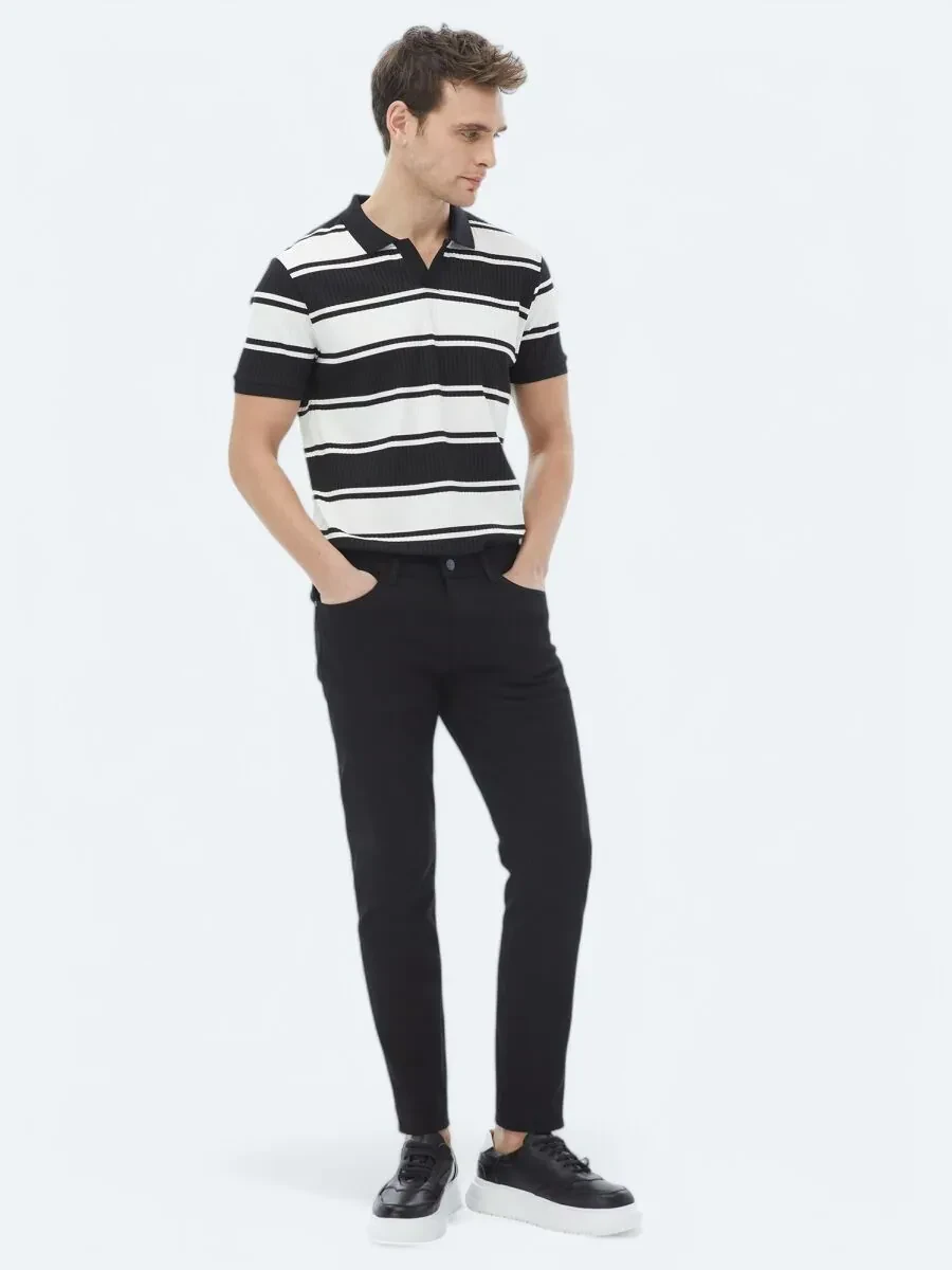 Siyah Slim Fit Denim Pamuk Karışımlı Pantolon - 1