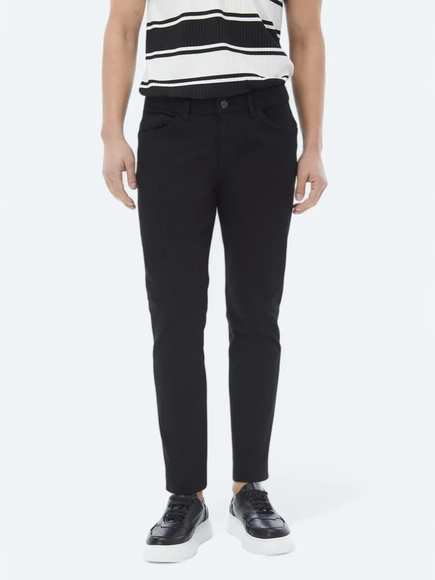 Siyah Slim Fit Denim Pamuk Karışımlı Pantolon - 2