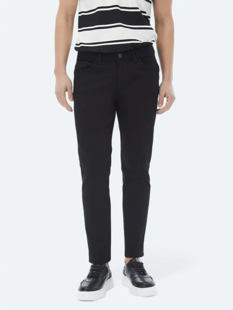 Siyah Slim Fit Denim Pamuk Karışımlı Pantolon - 2