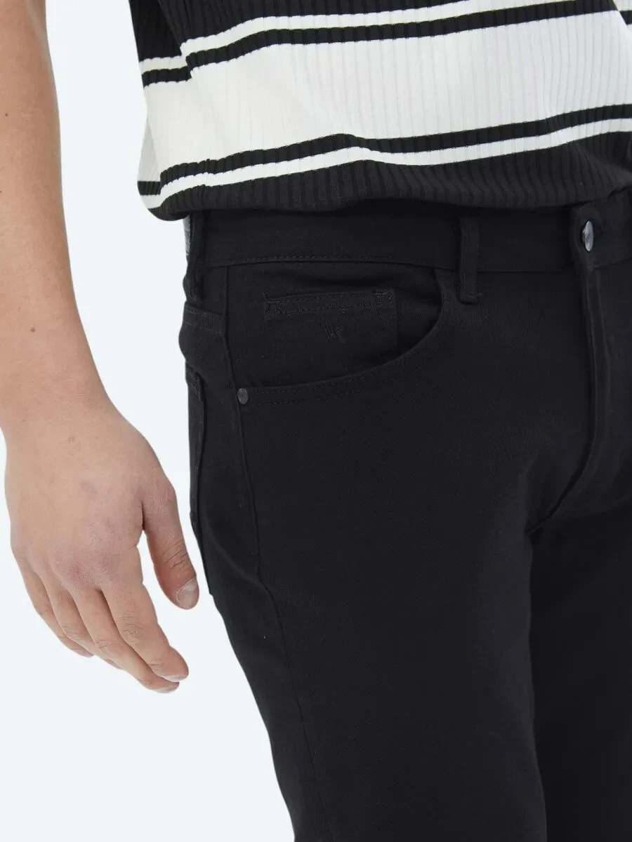 Siyah Slim Fit Denim Pamuk Karışımlı Pantolon - 3
