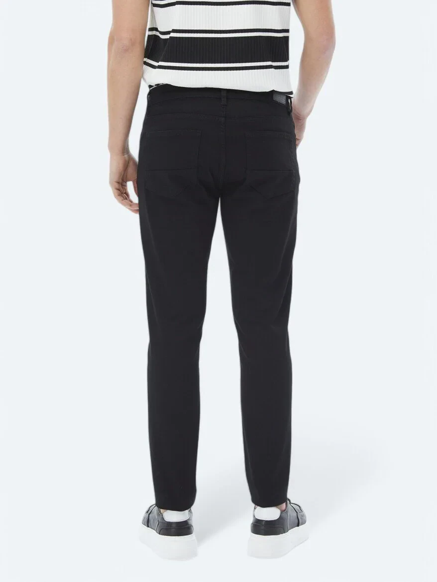 Siyah Slim Fit Denim Pamuk Karışımlı Pantolon - 4
