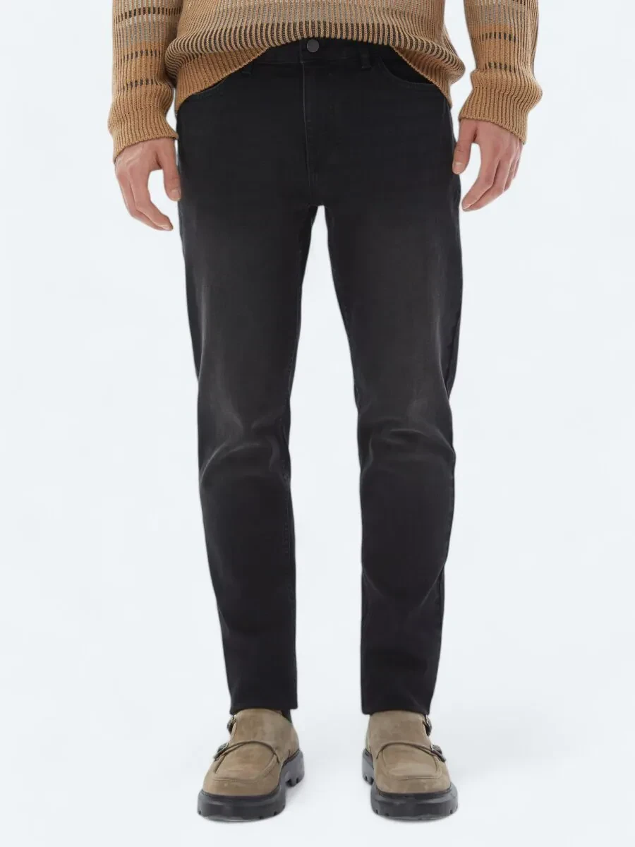 Siyah Slim Fit Denim Pamuk Karışımlı Pantolon - 2